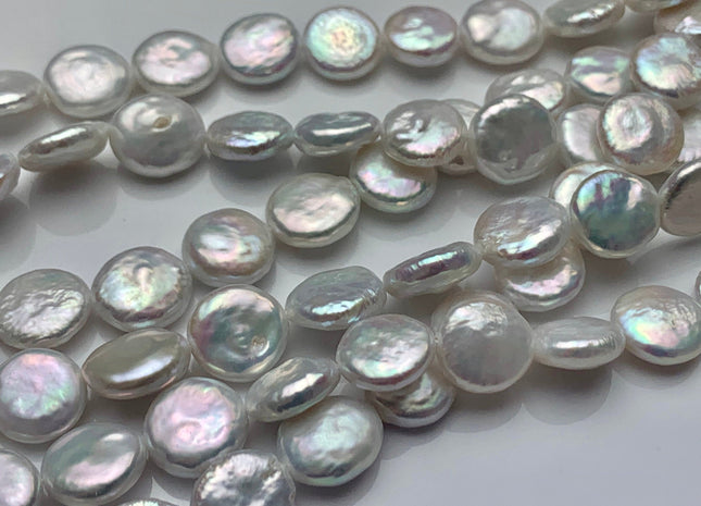 11-12 mm AAA Natural White Coin Freshwater Pearl Beads Genuine Cultured High Luster Quality Freshwater Coin Pearls #1512