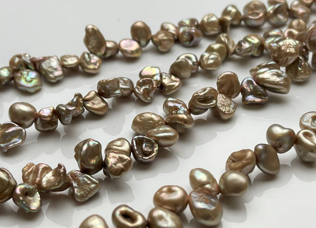 8x10 mm Beige Champagne Color Keshi Freshwater Pearl Beads Top Drilled Rare Genuine Keshi Freshwater Pearls #P1761
