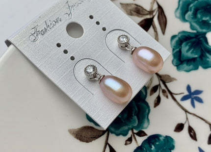 7.5x10 mm White Pink Peacock Freshwater Pearl Earrings With Classic Design 925 Sterling Silver Earrings #10051-B