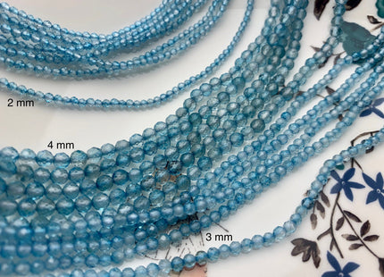 2mm 3mm 4mm AAA Micro Faceted Round Blue Topaz Gemstone Beads Genuine Natural Blue Topaz 15.5 Inches Strand #3812