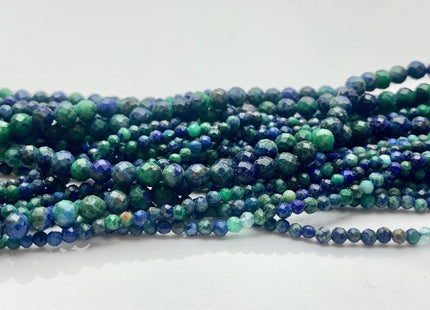 2mm 3mm Natural Color Micro Faceted Round Tiny Chrysocolla Azurite Gemstone Beads Genuine Blue Green Color Small Azurite 15.5 Inches #3689