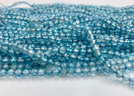 2mm 3mm 4mm AAA Micro Faceted Round Blue Topaz Gemstone Beads Genuine Natural Blue Topaz 15.5 Inches Strand #3812