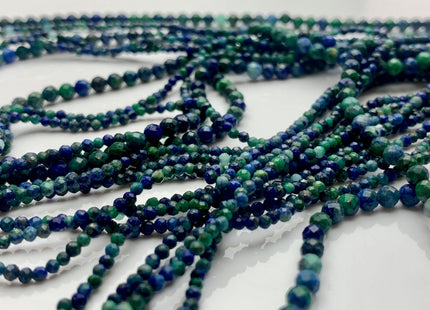 2mm 3mm Natural Color Micro Faceted Round Tiny Chrysocolla Azurite Gemstone Beads Genuine Blue Green Color Small Azurite 15.5 Inches #3689