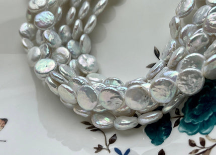 11-12 mm AAA Natural White Coin Freshwater Pearl Beads Genuine Cultured High Luster Quality Freshwater Coin Pearls #1512