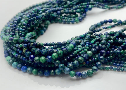 2mm 3mm Natural Color Micro Faceted Round Tiny Chrysocolla Azurite Gemstone Beads Genuine Blue Green Color Small Azurite 15.5 Inches #3689
