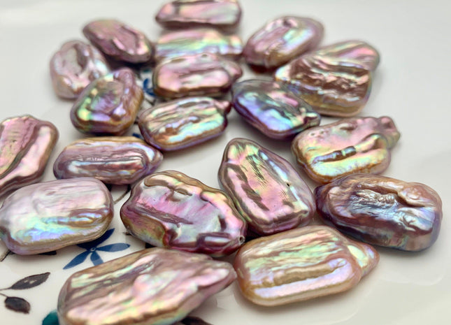 ONE Piece AAAA 15x23 mm Natural Mauve Pink Super High Luster Half Drilled Rectangle Coin Pearl For Earring Pendant Iridescent Color #P1211