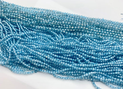 2mm 3mm 4mm AAA Micro Faceted Round Blue Topaz Gemstone Beads Genuine Natural Blue Topaz 15.5 Inches Strand #3812