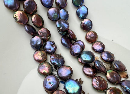11-12 mm Purplish Peacock Flat Coin Freshwater Pearl Beads Limited Edition Purplish Peacock Pearls 31 Pieces #1133