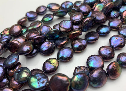 11-12 mm Purplish Peacock Flat Coin Freshwater Pearl Beads Limited Edition Purplish Peacock Pearls 31 Pieces #1133