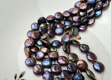 11-12 mm Purplish Peacock Flat Coin Freshwater Pearl Beads Limited Edition Purplish Peacock Pearls 31 Pieces #1133