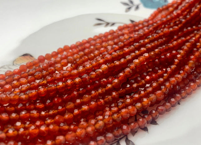 2mm 3mm 4mm AAA Micro Faceted Round Carnelian Gemstone Beads Top Quality Orange Carnelian Faceted Gemstone Loose Beads #2329