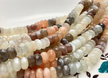 8mm 9mm 10mm Natural AAA Mixed Moonstone Beads Faceted Rondelle Top Quality White Peach Gray Coffee Moonstone Beads 8 inches Strand #3738