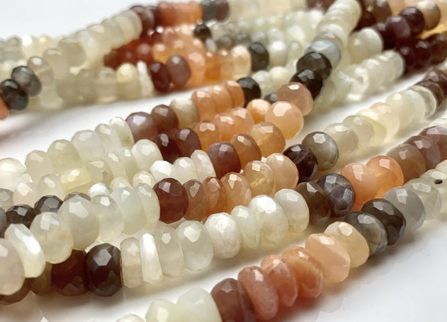 8mm 9mm 10mm Natural AAA Mixed Moonstone Beads Faceted Rondelle Top Quality White Peach Gray Coffee Moonstone Beads 8 inches Strand #3738