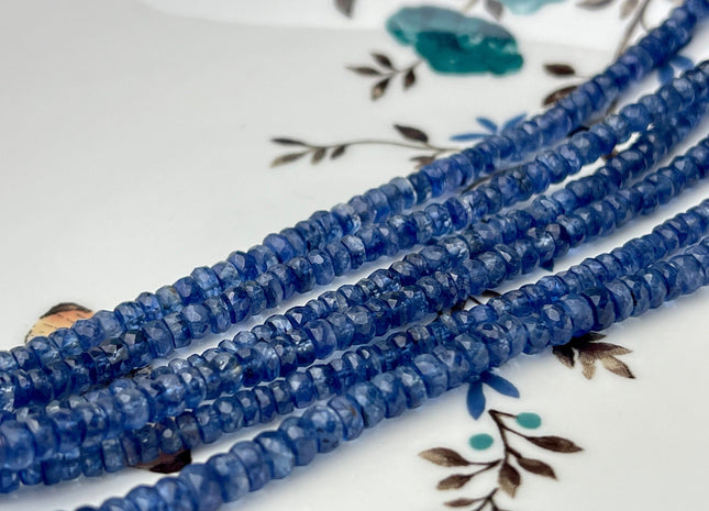 4-5 mm Natural Blue Kyanite Gemstone Beads Faceted Rondelle Shape Genuine Blue Kyanite Gemstone Beads 14 Inches Strand #4159