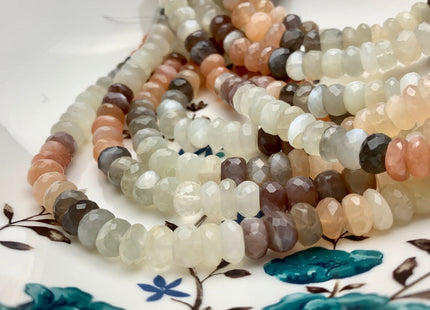 8mm 9mm 10mm Natural AAA Mixed Moonstone Beads Faceted Rondelle Top Quality White Peach Gray Coffee Moonstone Beads 8 inches Strand #3738