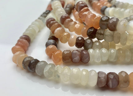 8mm 9mm 10mm Natural AAA Mixed Moonstone Beads Faceted Rondelle Top Quality White Peach Gray Coffee Moonstone Beads 8 inches Strand #3738