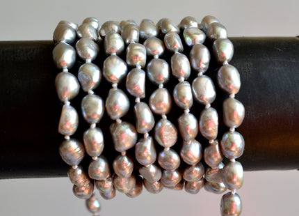 64 inches 8x10mm Rice Nugget Pearl Necklaces Silver Pearl Necklace Natural Freshwater Pearl Necklace #725