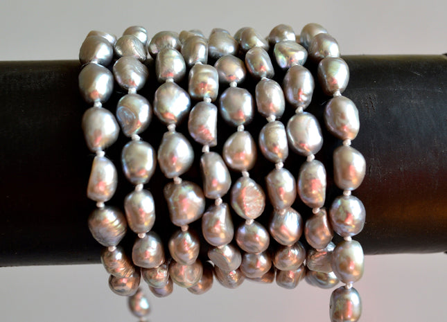 64 inches 8x10mm Rice Nugget Pearl Necklaces Silver Pearl Necklace Natural Freshwater Pearl Necklace #725