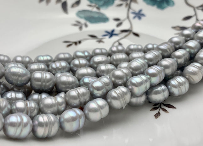 8x10 mm Silver Gray Color Rice Freshwater Pearl With Ring Genuine Freshwater Pearls Gray Rice Cultured Freshwater Pearl Beads #32