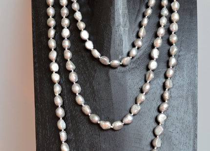 64 inches 8x10mm Rice Nugget Pearl Necklaces Silver Pearl Necklace Natural Freshwater Pearl Necklace #725