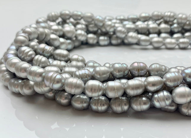 8x10 mm Silver Gray Color Rice Freshwater Pearl With Ring Genuine Freshwater Pearls Gray Rice Cultured Freshwater Pearl Beads #32