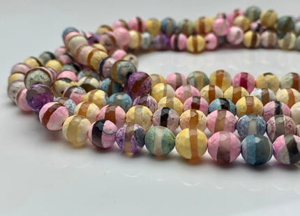 8 mm 10 mm 12 mm DZI Tibetan Agate Faceted Round Yellow Pink And Blue Color Tibetan Agate Gemstone Loose Beads #2392