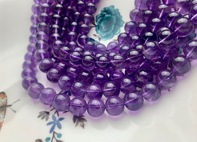 10mm Smooth Round Natural Purple Amethyst Gemstone Beads Genuine Purple Color Amethyst Gemstone Beads #3784