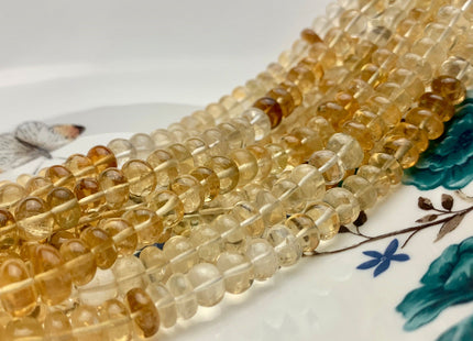 7-10 mm AAA 100% Natural Smooth Rondelle Honey Citrine Gemstone Beads Top Quality Natural Translucent Citrine Beads 8 Inches Strand # 2947