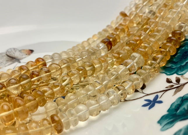 7-10 mm AAA 100% Natural Smooth Rondelle Honey Citrine Gemstone Beads Top Quality Natural Translucent Citrine Beads 8 Inches Strand # 2947