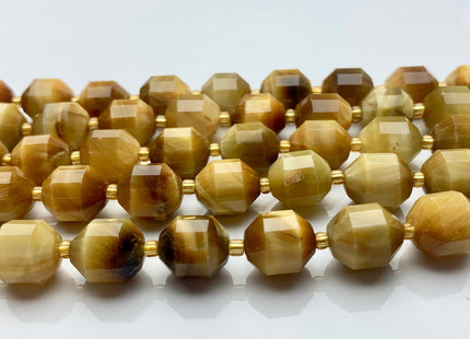 11x12mm AAA Half Strand Faceted Energy Prism Cut Golden Tiger Eye Gemstone Genuine Double Terminated Points Gemmy Gold Tiger Eye Beads #3602