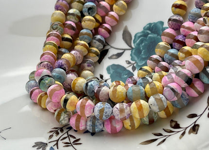 8 mm 10 mm 12 mm DZI Tibetan Agate Faceted Round Yellow Pink And Blue Color Tibetan Agate Gemstone Loose Beads #2392