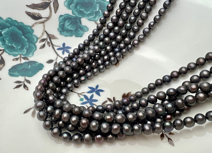 4.5-5 mm AA Dark Gray Peacock Color Potato Freshwater Pearl Bead Genuine Peacock Color Off Round Freshwater Pearls 70 Beads #1526