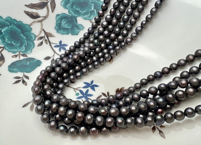4.5-5 mm AA Dark Gray Peacock Color Potato Freshwater Pearl Bead Genuine Peacock Color Off Round Freshwater Pearls 70 Beads #1526