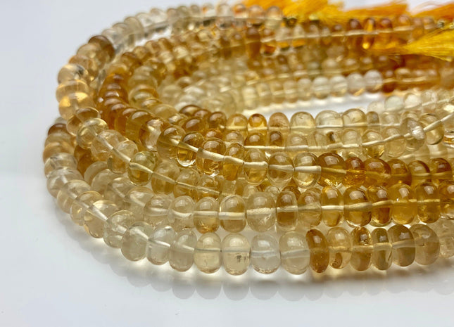 7-10 mm AAA 100% Natural Smooth Rondelle Honey Citrine Gemstone Beads Top Quality Natural Translucent Citrine Beads 8 Inches Strand # 2947