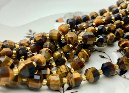 5x6mm 7x8mm AAA Faceted Energy Prism Cut Tiger Eye Gemstone Genuine Double Terminated Points Natural Yellow Gold Brown Tiger Eye Beads #3630