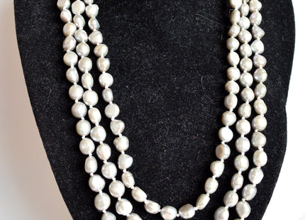 64 inches 8x10mm Rice Nugget Pearl Necklaces Silver Pearl Necklace Natural Freshwater Pearl Necklace #725