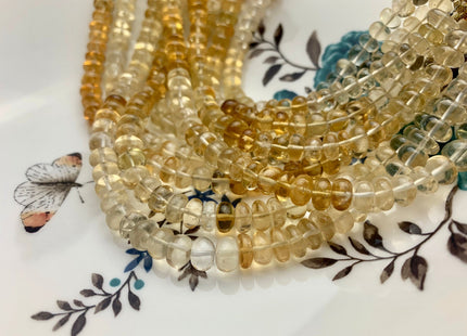7-10 mm AAA 100% Natural Smooth Rondelle Honey Citrine Gemstone Beads Top Quality Natural Translucent Citrine Beads 8 Inches Strand # 2947
