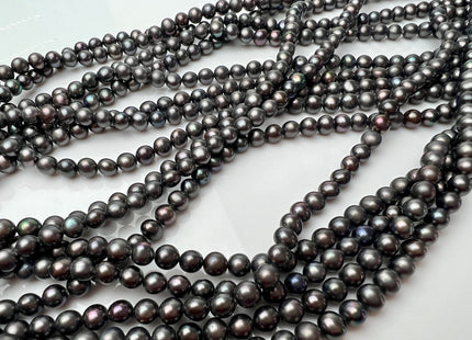 4.5-5 mm AA Dark Gray Peacock Color Potato Freshwater Pearl Bead Genuine Peacock Color Off Round Freshwater Pearls 70 Beads #1526