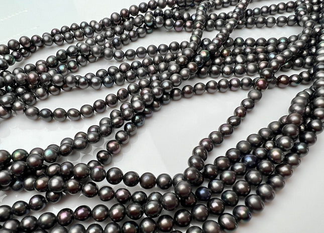 4.5-5 mm AA Dark Gray Peacock Color Potato Freshwater Pearl Bead Genuine Peacock Color Off Round Freshwater Pearls 70 Beads #1526