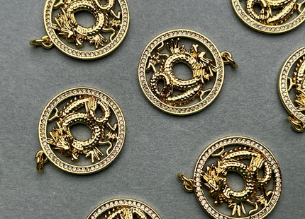 Dragon Medallion Charms for Necklace Jewelry Making, 18K Gold Filled Charm Medallion Pendant With CZ Crystals, One Piece #CR0015
