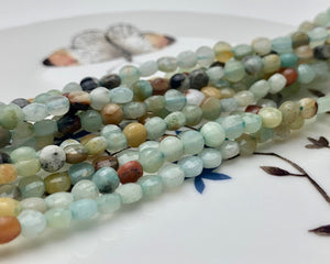 4mm 6mm Micro Faceted Diamond Cut Brown and Blue Color Amazonite Flat Coin Disc Shape 15.5 Inches Strand #3082