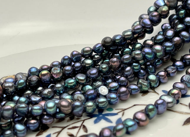 4x5 mm AAAA Blue Peacock Color Potato Nugget Freshwater Pearl Beads Genuine High Luster Peacock Freshwater Pearl Beads #P2187