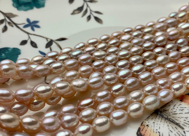 5.5-6x7-7.5 mm AAA Natural Light Mauve Pink Rice/Oval Freshwater Pearl Beads Genuine High Luster Soft Pink Rice Freshwater Pearls #P1378