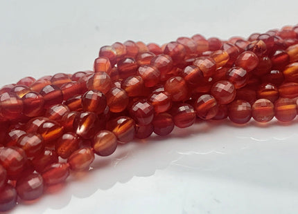 4mm Micro Faceted Diamond Cut Translucent Red Color Carnelian Flat Coin Disc Shape Genuine Carnelian Gemstone Beads 15.5 Inches Strand #3066