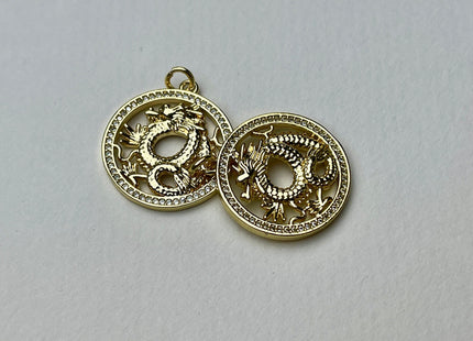 Dragon Medallion Charms for Necklace Jewelry Making, 18K Gold Filled Charm Medallion Pendant With CZ Crystals, One Piece #CR0015