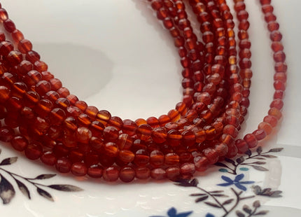 4mm Micro Faceted Diamond Cut Translucent Red Color Carnelian Flat Coin Disc Shape Genuine Carnelian Gemstone Beads 15.5 Inches Strand #3066