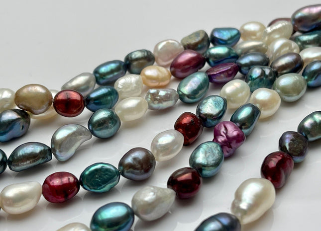 7-8x10 mm Mixed Color Freshwater Rice Nugget Pearls, Genuine Multicolor Nugget Freshwater Pearls #1320