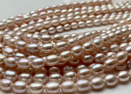 5.5-6x7-7.5 mm AAA Natural Light Mauve Pink Rice/Oval Freshwater Pearl Beads Genuine High Luster Soft Pink Rice Freshwater Pearls #P1378