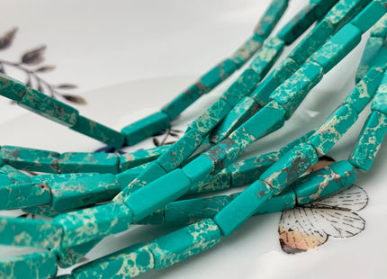 4-5x13 mm Cuboid Tube Shape Green Color Impression Jasper Gemstone Beads Green Impression Jasper Loose Beads 15.5 Inches Strand #3135