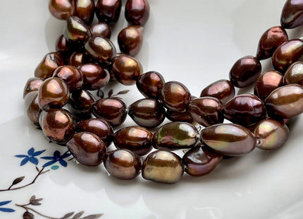 9-10x12-13 mm AA Dark Chocolate Brown Rice Nugget Shape Freshwater Pearl Beads Genuine Freshwater Pearls #1099